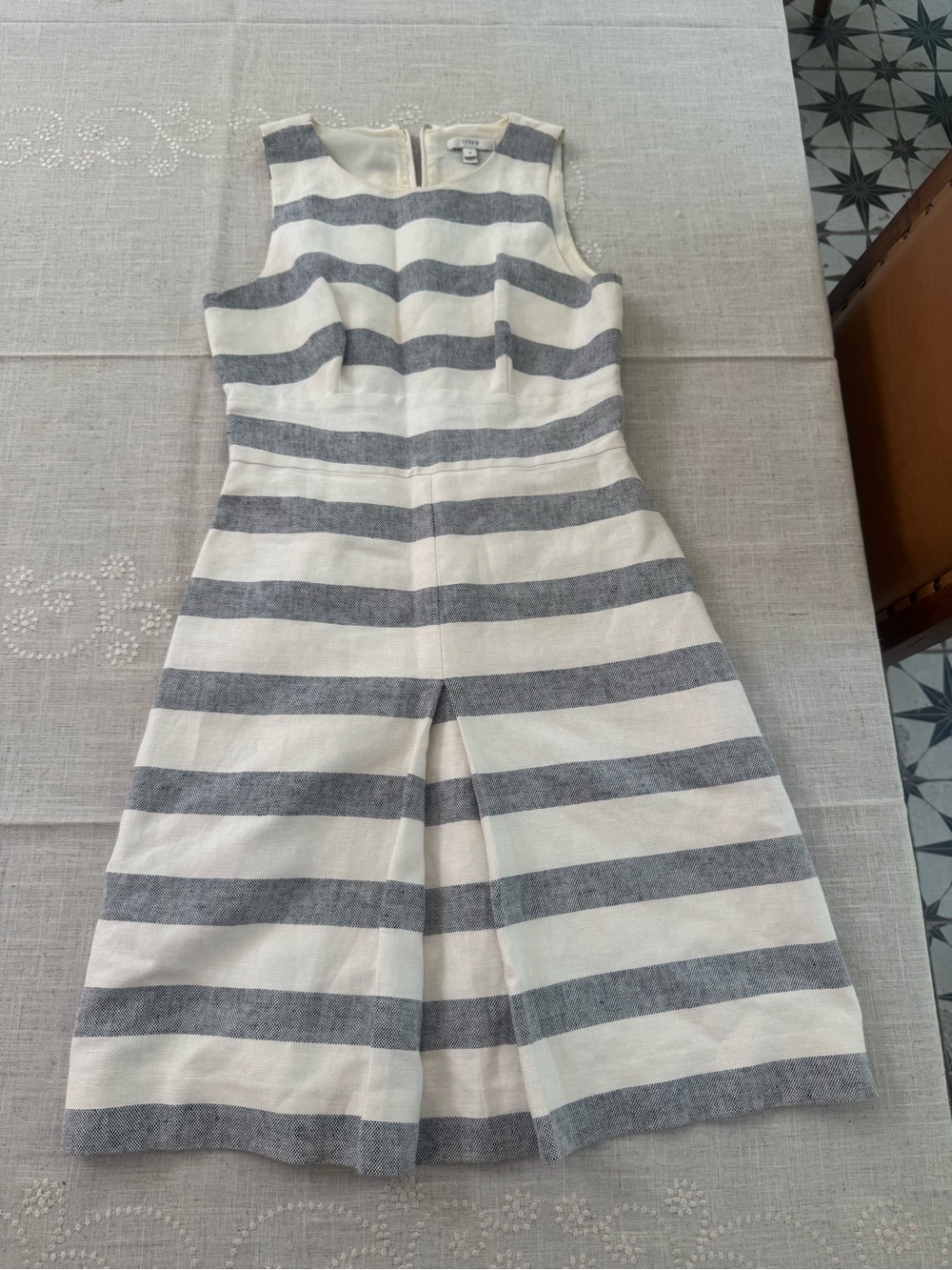 J. Crew Sleeveless Striped Mini Dress in Ivory and Gray
